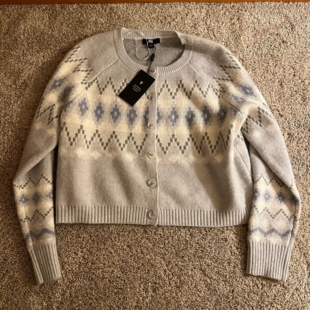 Frye Gray and Cream Patterned Women's Cardigan